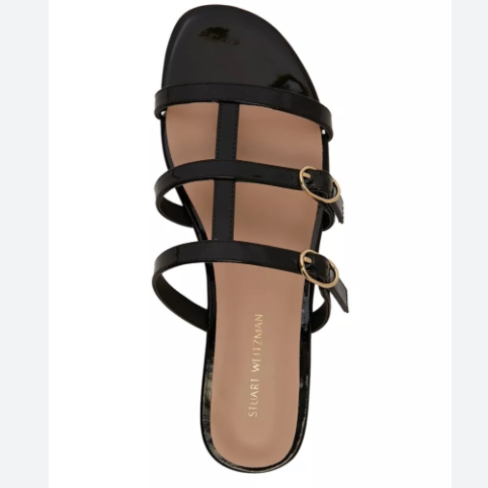 Stuart Weitzman Grecian Buckle Flat Slide Sandals Black Size 9.5